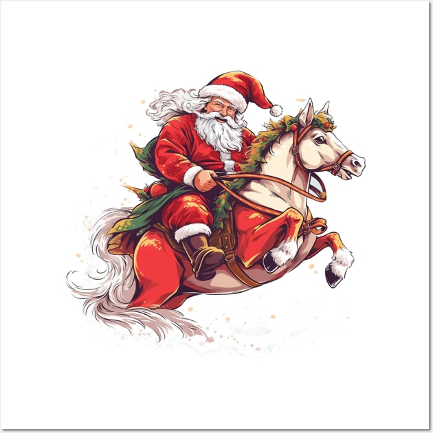 Merry Christmas Santa Claus Riding Red Horse Wall Art by Pro Design 501